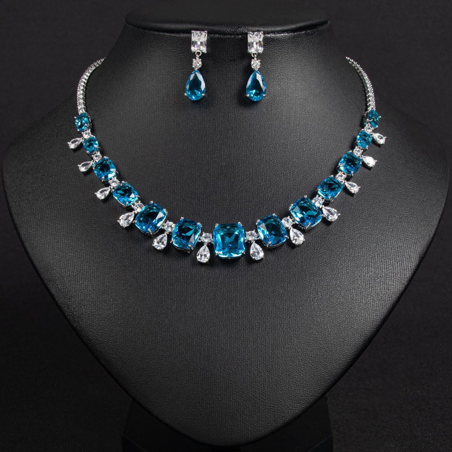Round Silver Tone Cubic Zirconia Necklace and Earring Set