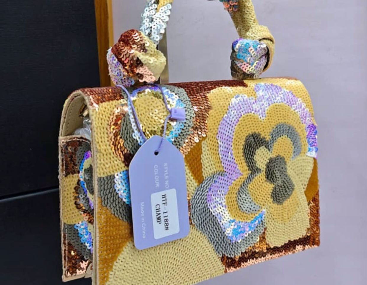 Multicolour Sequined Floral Clutch Bag