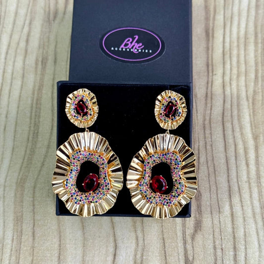 Luxury Satement Cubic Zirconia Earrings - Red