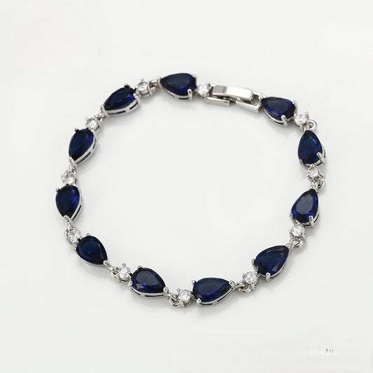 Silver Tone Pear Shaped Cubic Zirconia Bracelet - Blue