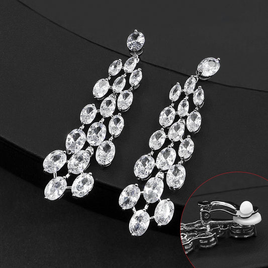 Drop Cubic Zirconia Bridal Clip Earrings