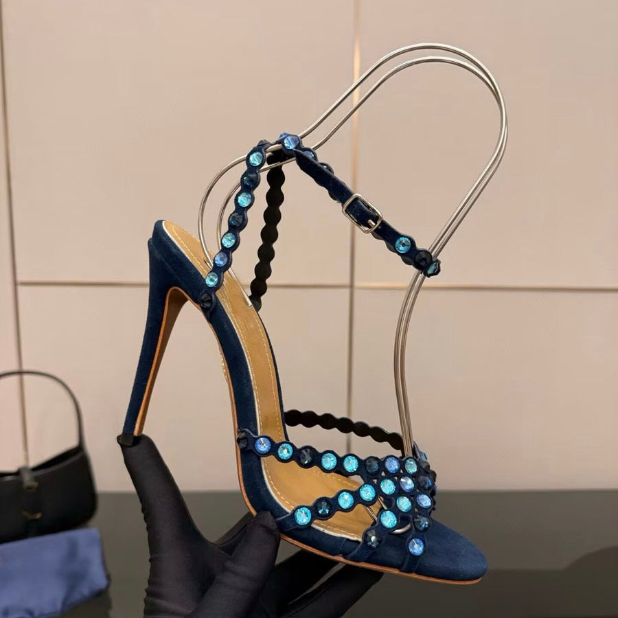 Designer Inspired Large Rhinestone Ankle Strap Sandals