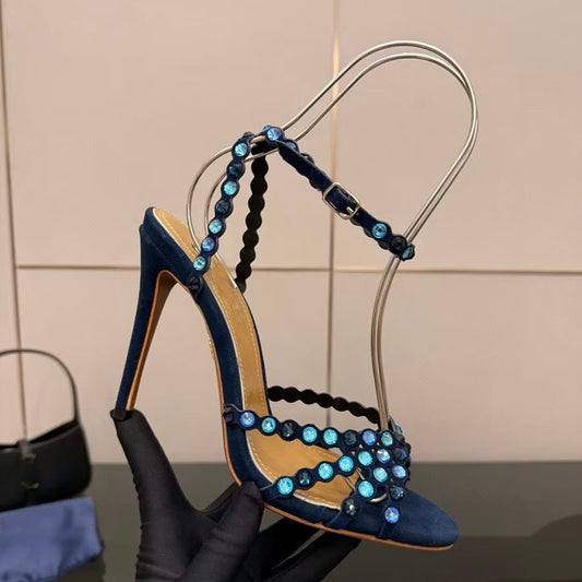 Designer Inspired Large Rhinestone Ankle Strap Sandals