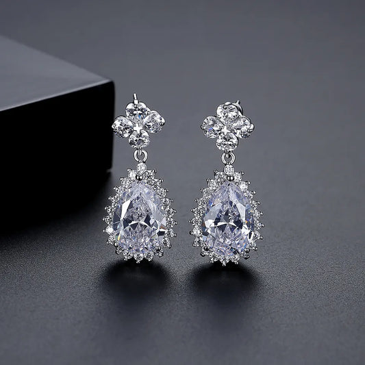 Small Tear Drop Cubic Zirconia Bridal Earrings