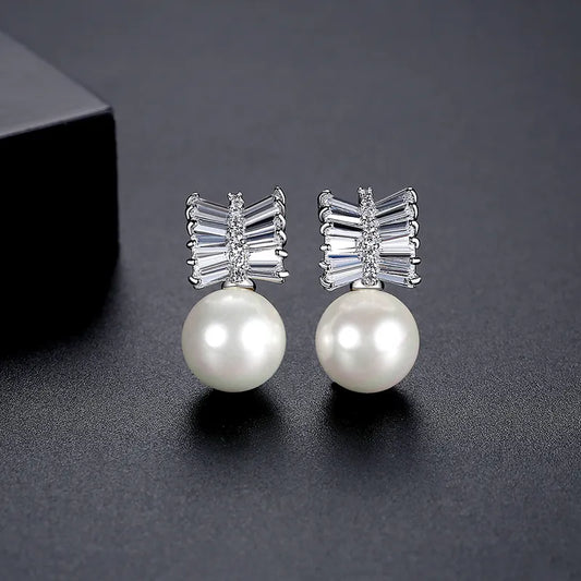 Chic Bow Pearl Cubic Zirconia Earring