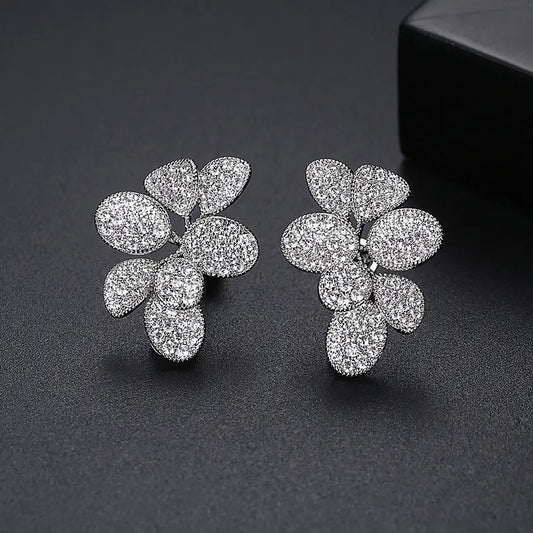 Floral Cubic Zirconia Stud Earrings