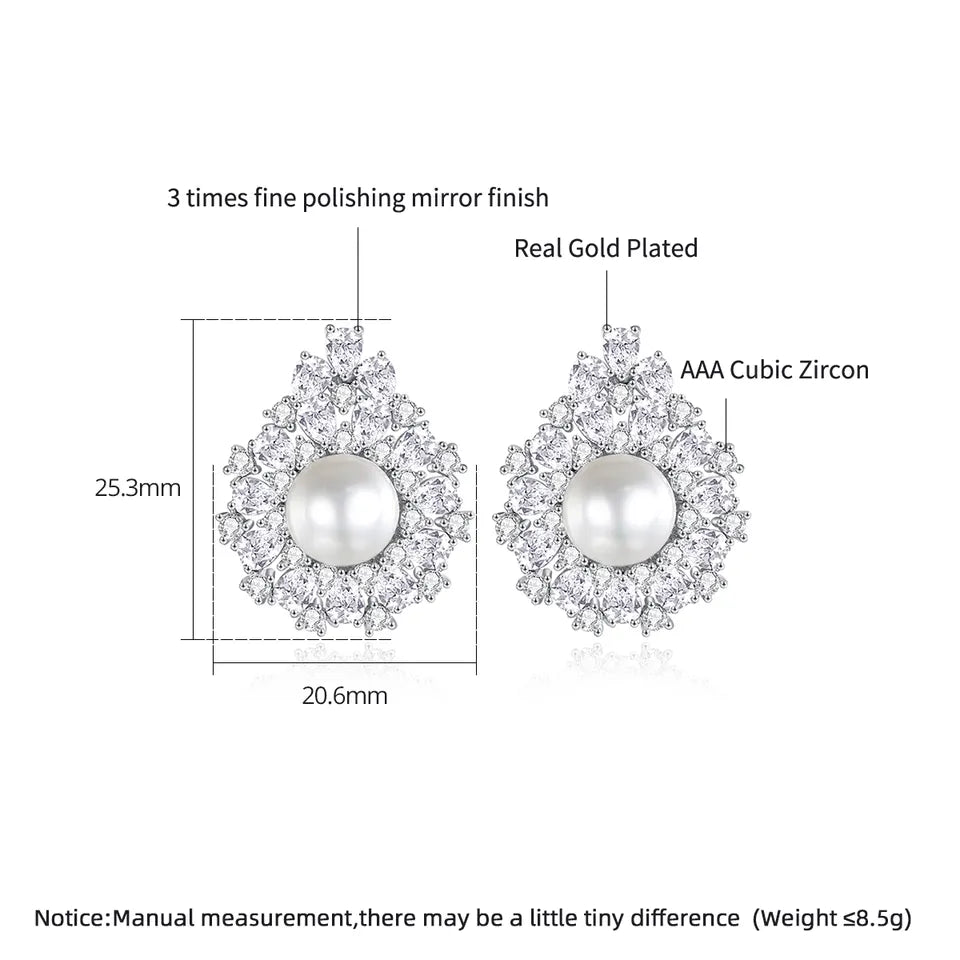 Pearl Teardrop Cubic Zirconia Stud Earring