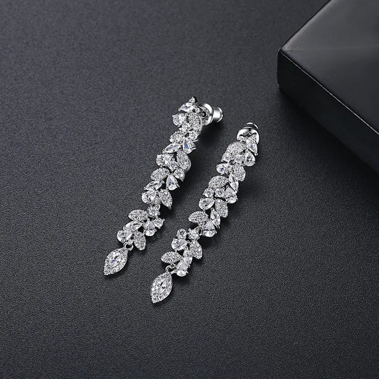 Long Cubic Zirconia Bridal Earrings