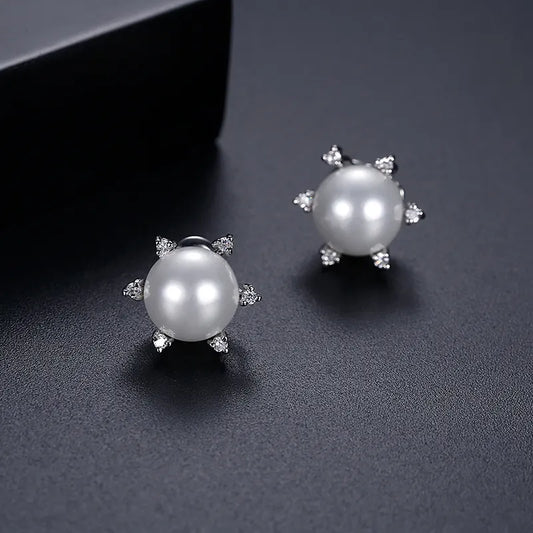 Cubic Zirconia Stud Pearl Earrings