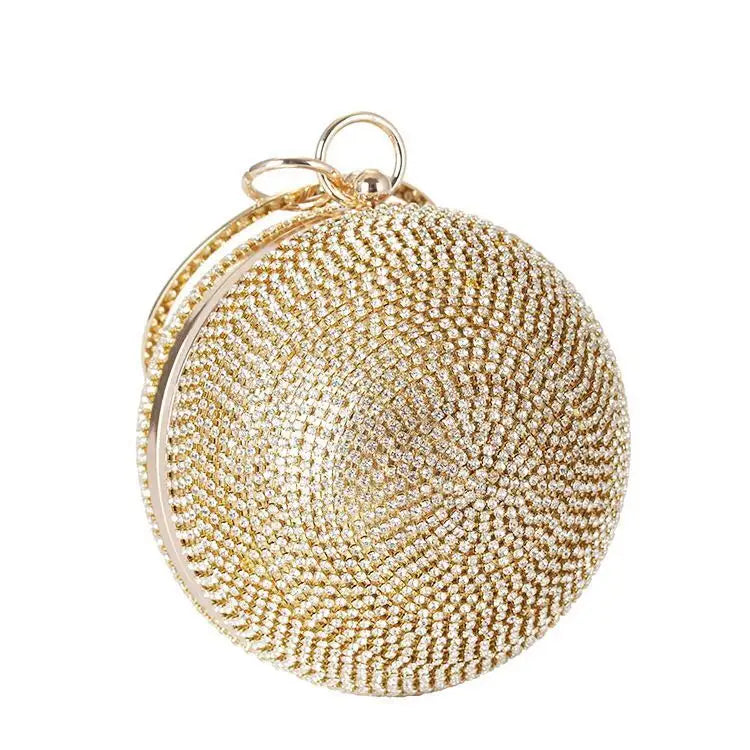 Ball Rhinestone Clutch With Ring Handle