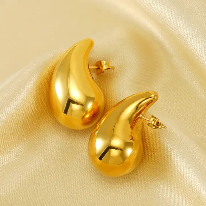 Teardrop Big Stainless Steel  Stud Earrings - Gold
