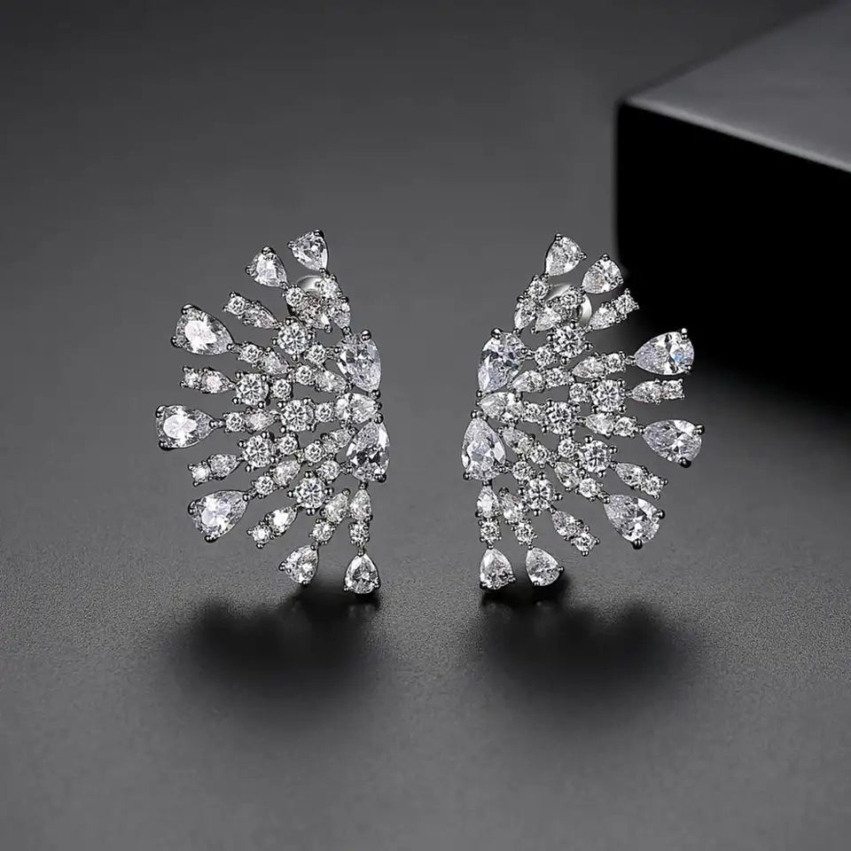 Big Cubic Zirconia Stud Bridal Earrings