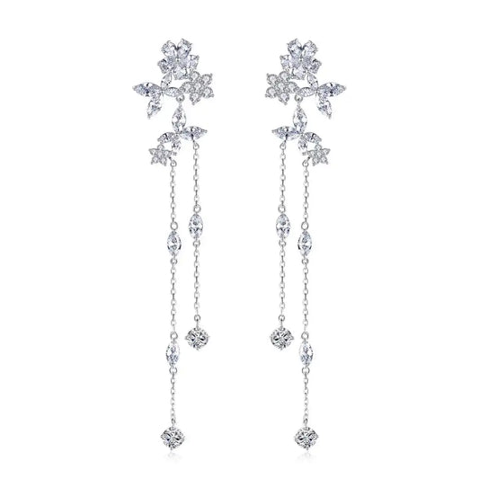 Long Delicate Cubic Zirconia Bridal Earrings