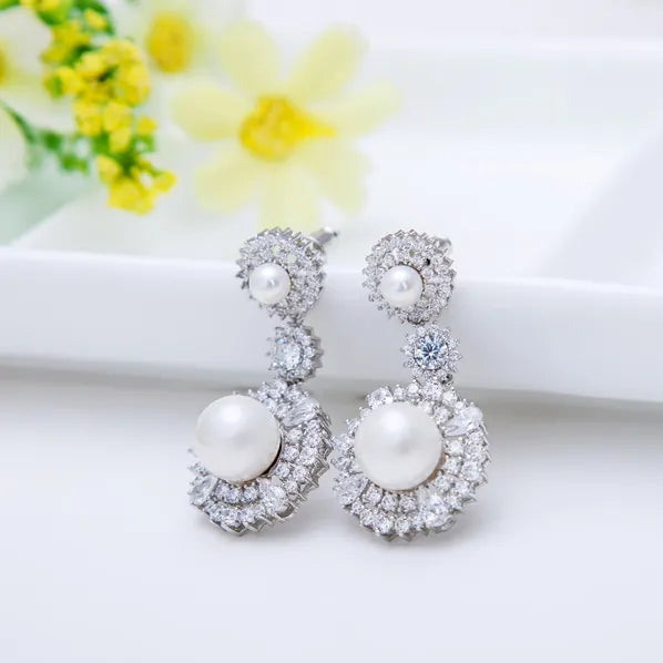 Cubic Zirconia Pearl Drop Earring