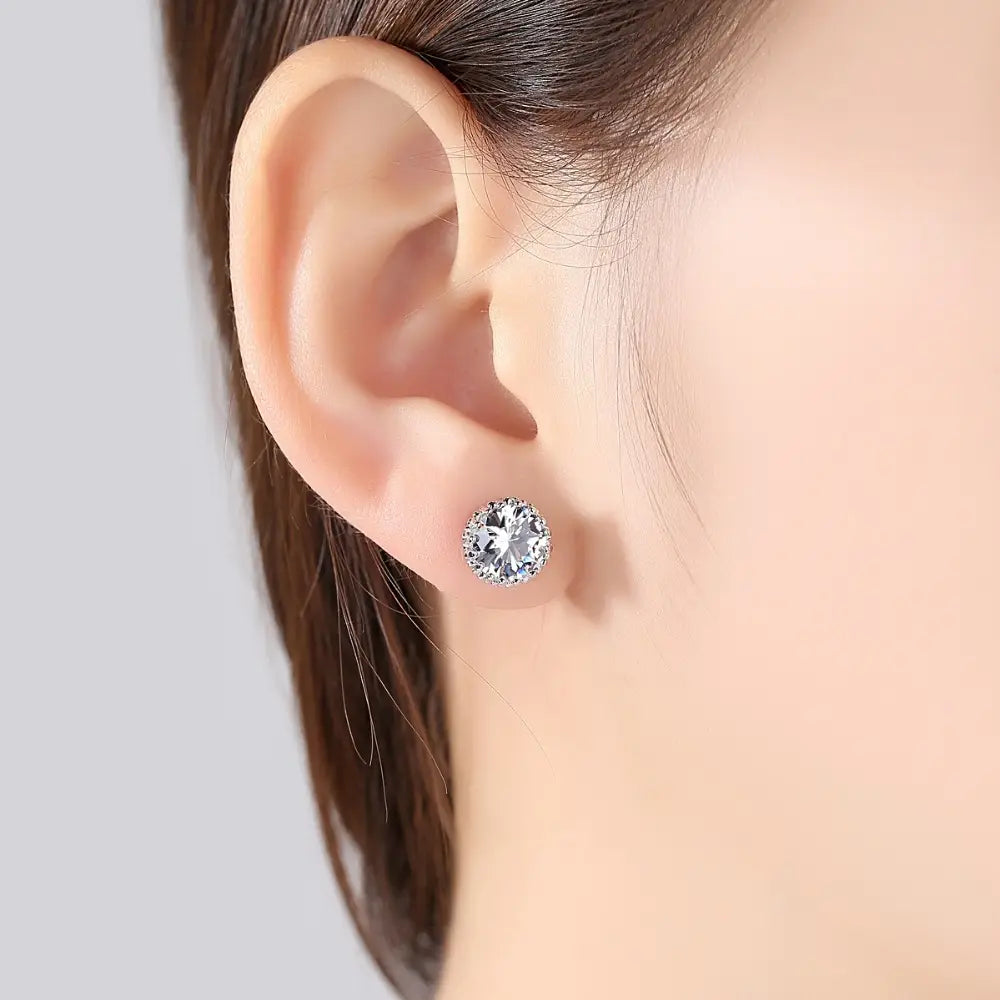 Round 9mm 2ct Top Quality Sparkling Cubic Zirconia Stud Earrings