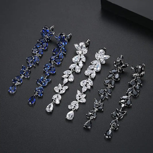 Statement Long Cubic Zirconia Bridal Earrings