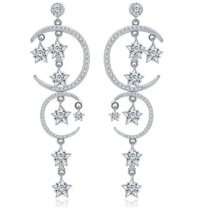 Moon Star Long Cubic Zirconia Earring