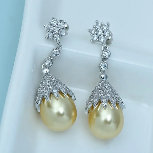 Long Pearl Cubic Zirconia Earrings