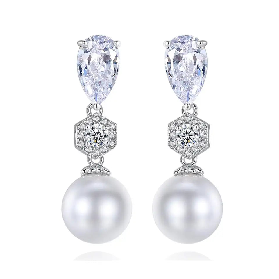 Small Drop Cubic Zirconia Pearl Earrings