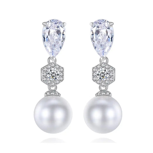 Small Drop Cubic Zirconia Pearl Bridal Earrings