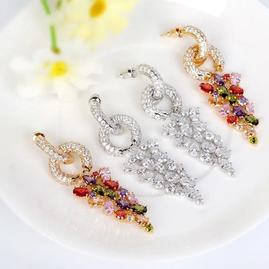 Statement Drop Cubic Zirconia Bridal Earrings