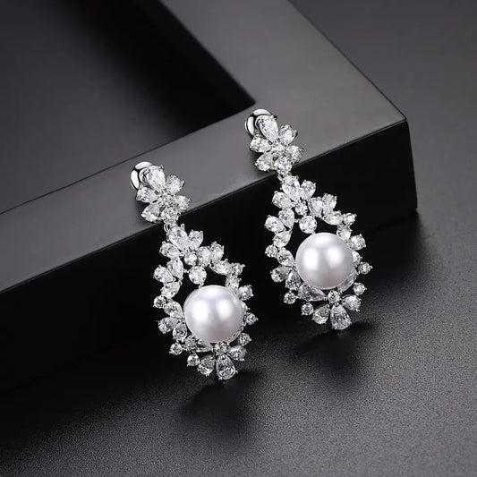 Elegant Pearl Cubic Zirconia Pearl Earrings