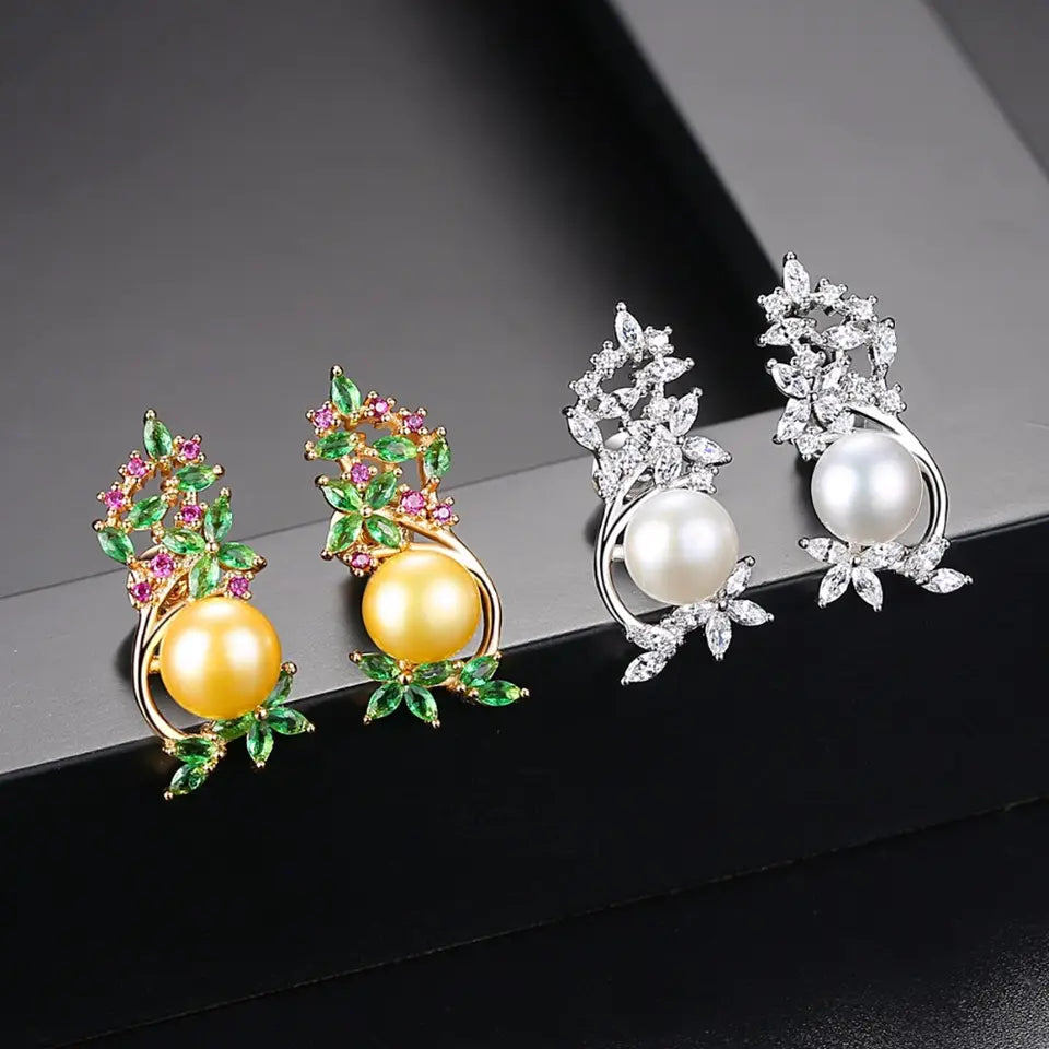 Floral Pearl Cubic Zirconia Stud Earring