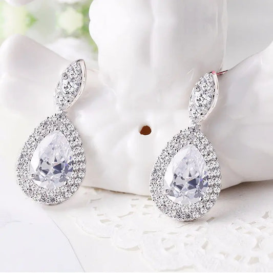 Tear Drop Cubic Zirconia Bridal Earrings