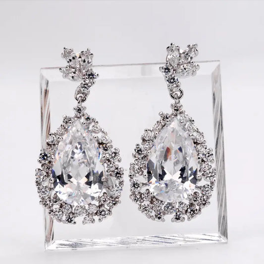Small Drop Stud Cubic Zirconia Pearl Earrings