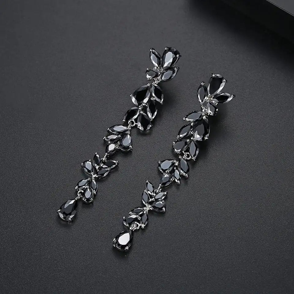 Statement Long Cubic Zirconia Bridal Earrings