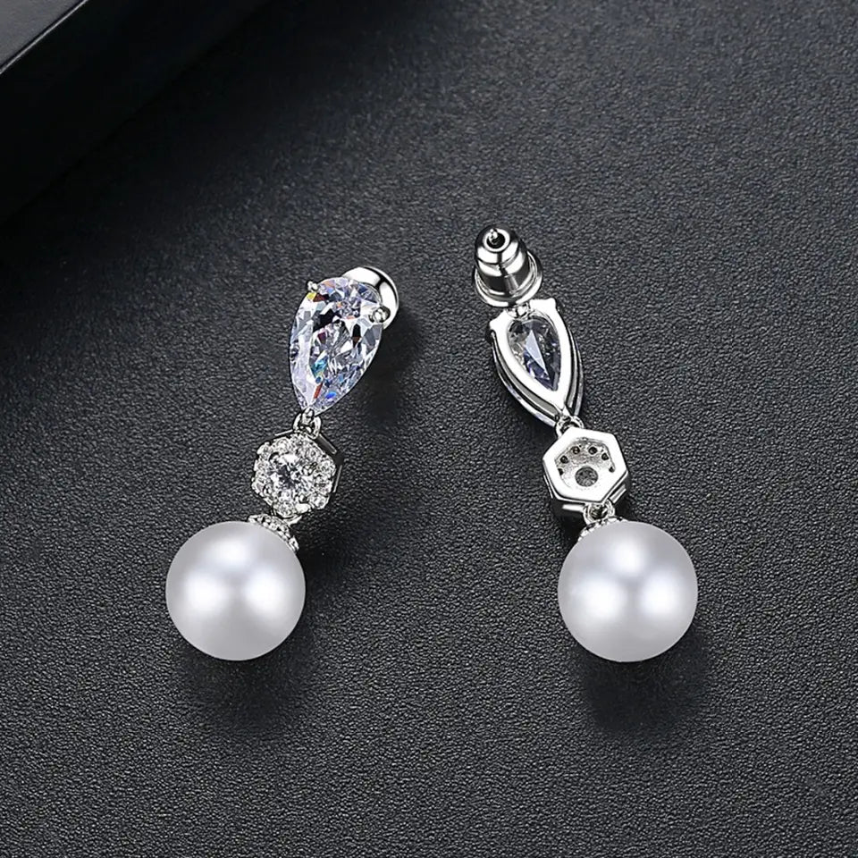 Small Drop Cubic Zirconia Pearl Earrings