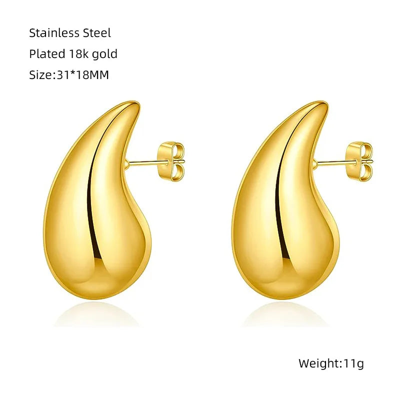 Teardrop Big Stainless Steel  Stud Earrings - Gold