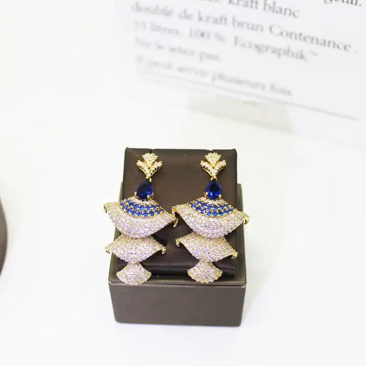 Luxe Cubic Zirconia Drop Earrings - Blue