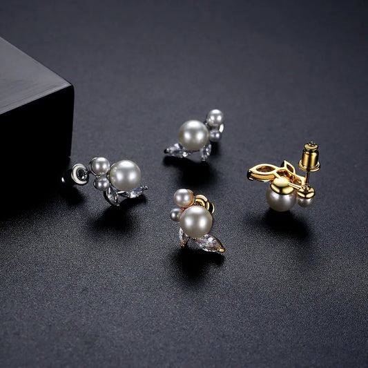 Cubic Zirconia Stud Pearl Earrings