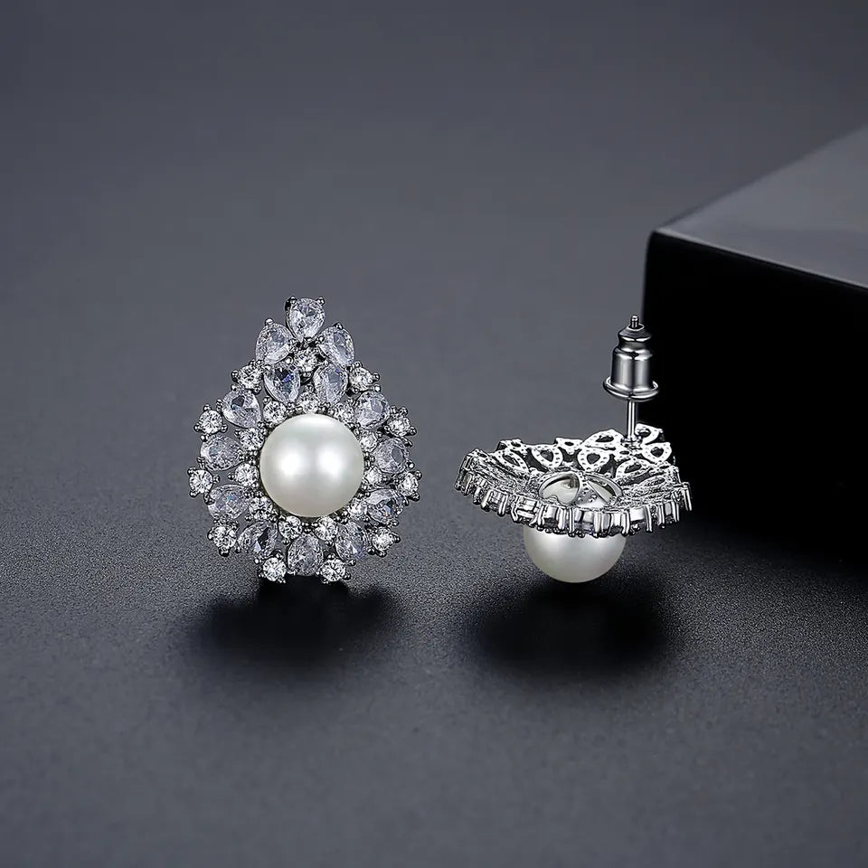 Pearl Teardrop Cubic Zirconia Stud Earring