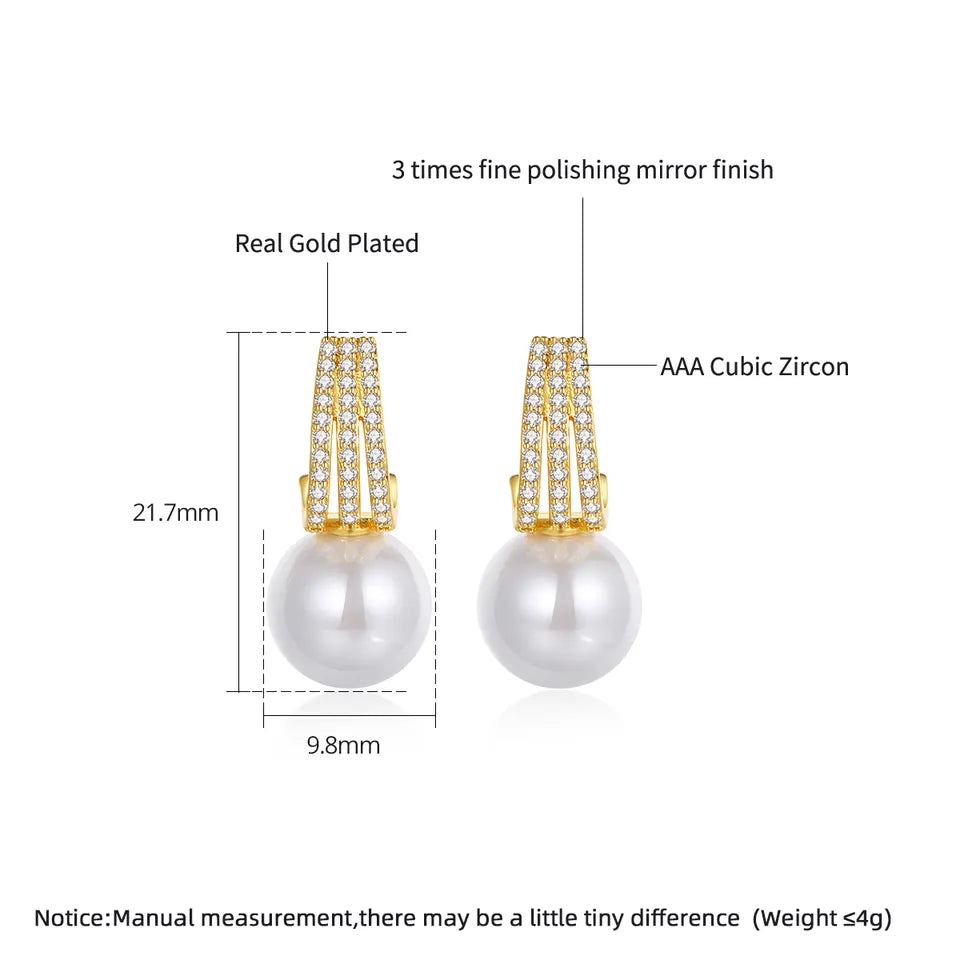 Luxury Design Cubic Zirconia Pearl Stud Earring