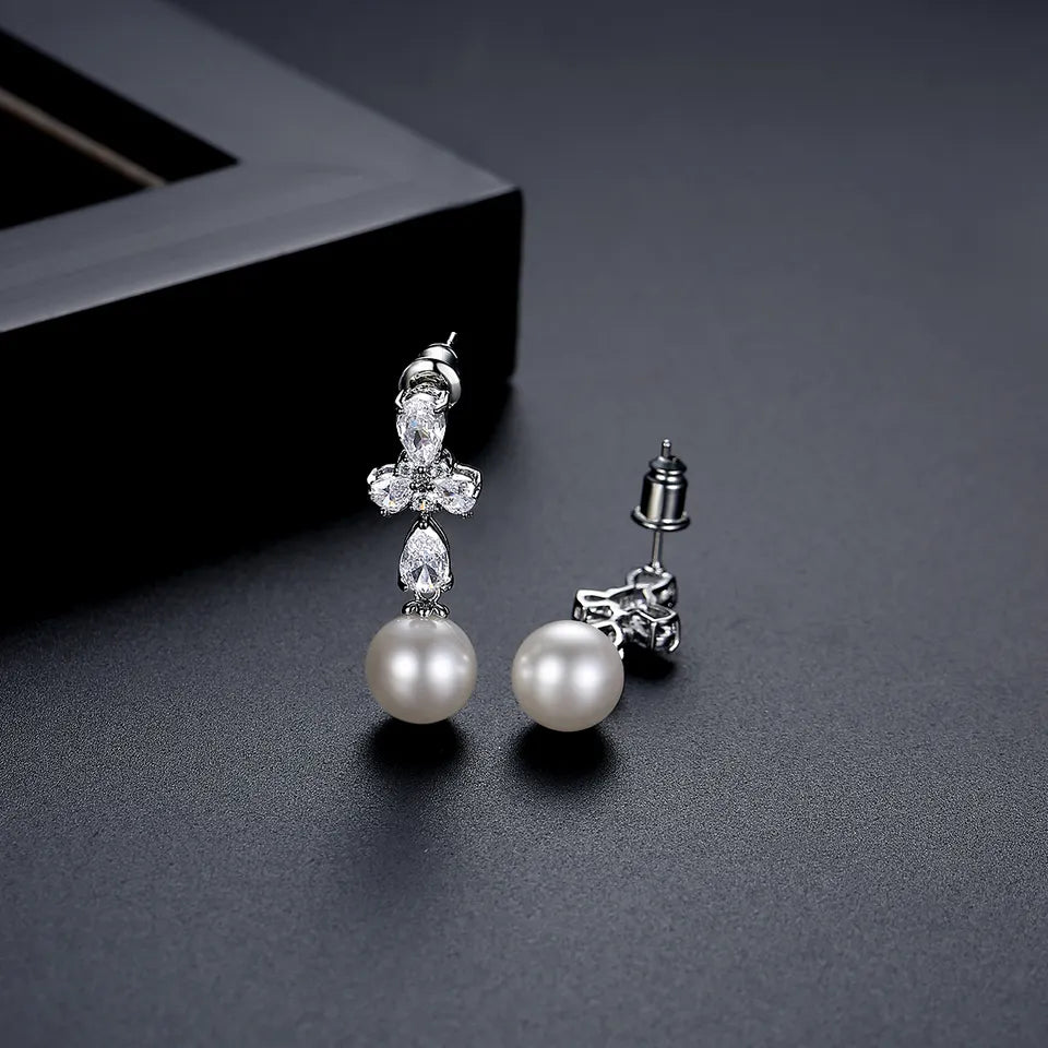 Small Drop Cubic Zirconia Pearl Earring