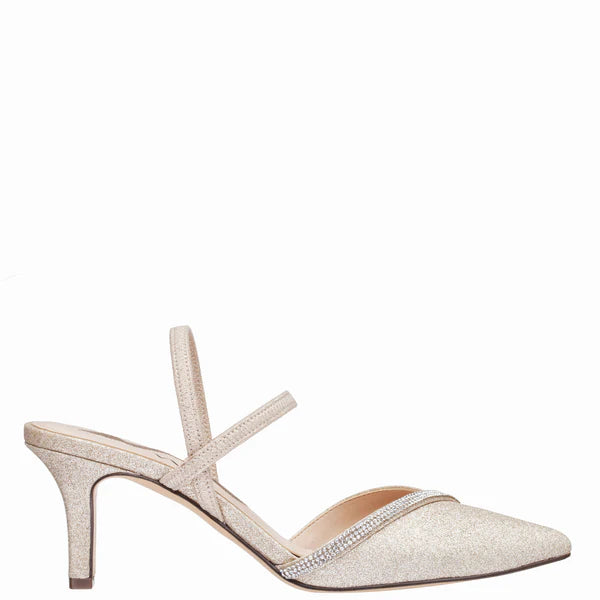 Nina Beckie Glitter Pointed Toe Low Heel Slingback Shoes - Size 39