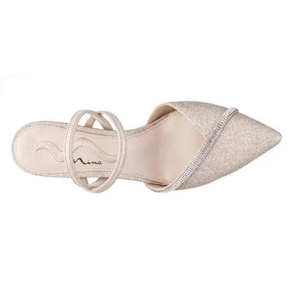 Nina Beckie Glitter Pointed Toe Low Heel Slingback Shoes - Size 39