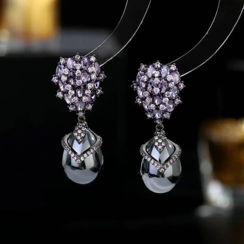 Luxury Bridal Teardrop Cubic Zirconia Pearl Earrings