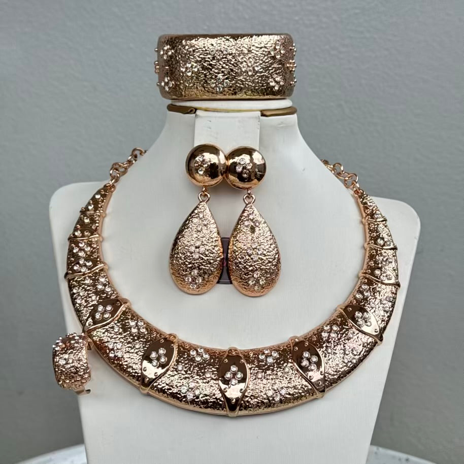 Italian Design Round Plated Jewelry Set - Rosegold
