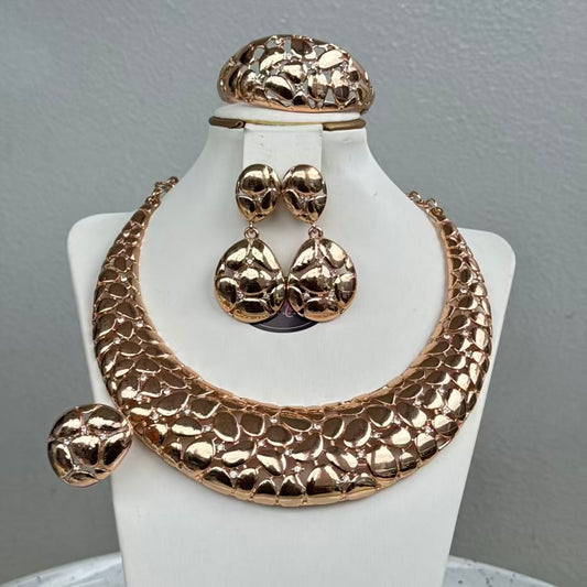 Italian Design Round Patterned Plated Jewelry Set - Rosegold