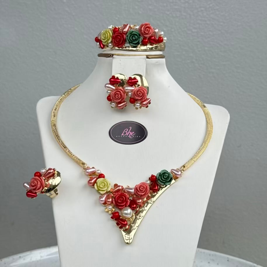 Italian Design Floral Plated V Shaped Jewelry Set
- Gold
