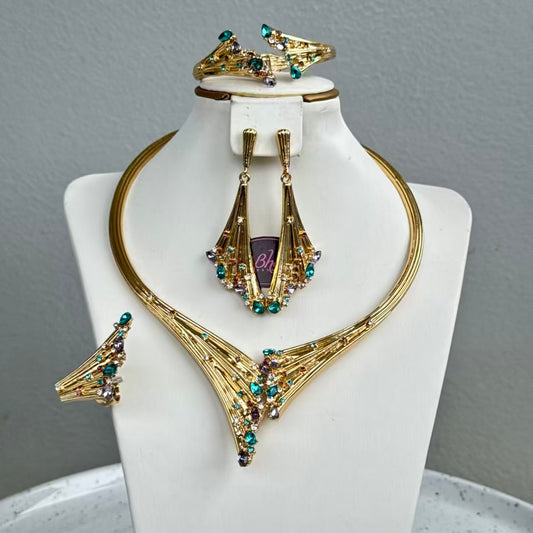 Italian Design Drop Gold Plated Jewelry Set