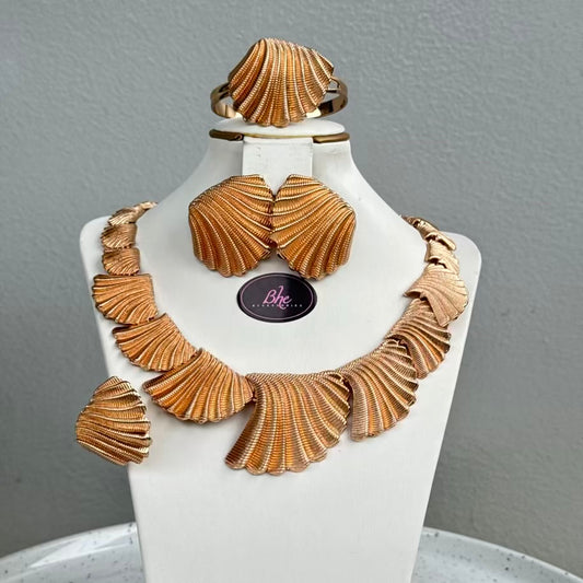 Italian Design Shell Design Plated Jewelry Set - Rosegold