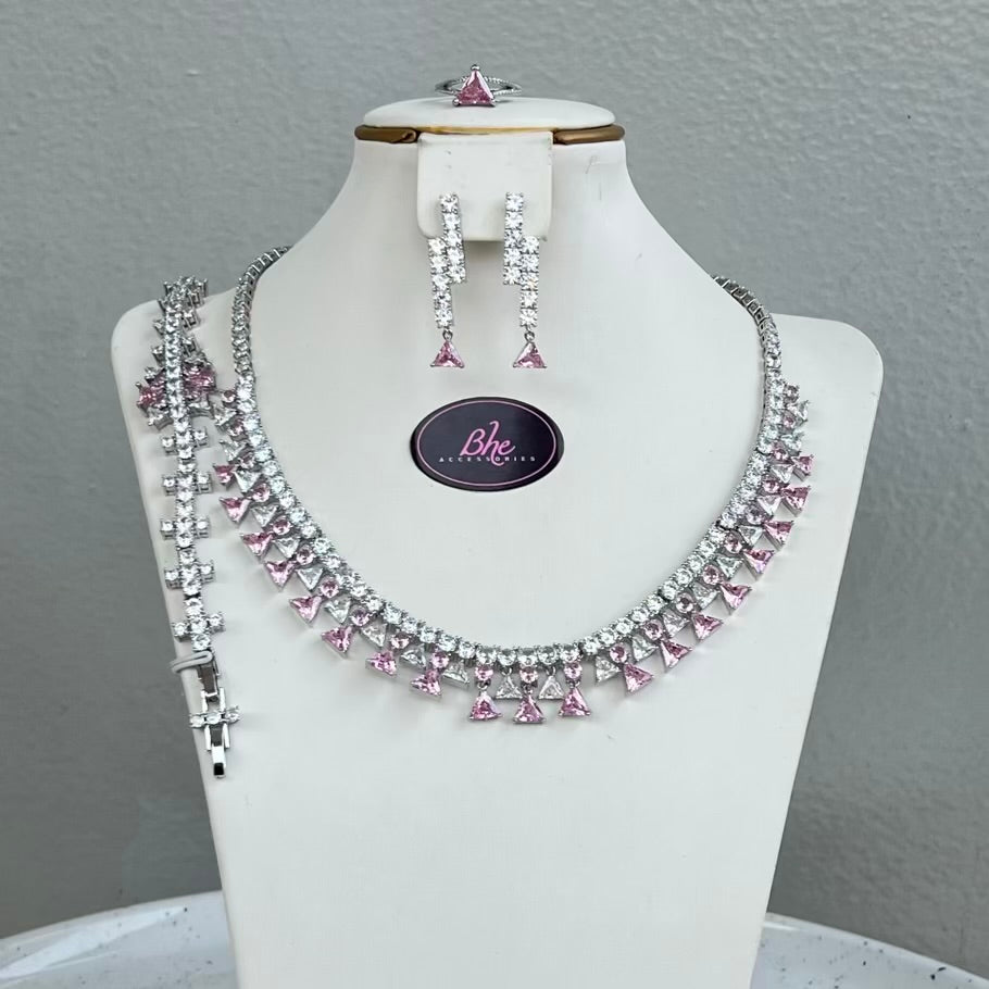Geometric Detail Round Cubic Zirconia Jewelry Set