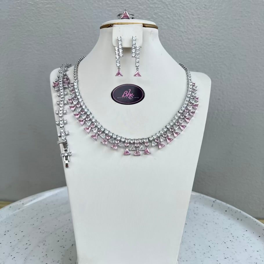 Geometric Detail Round Cubic Zirconia Jewelry Set