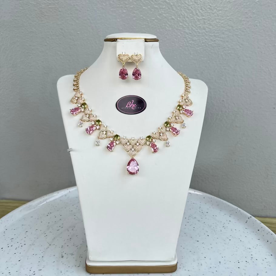 Gold Tone V Shape Cubic Zirconia Jewelry Set