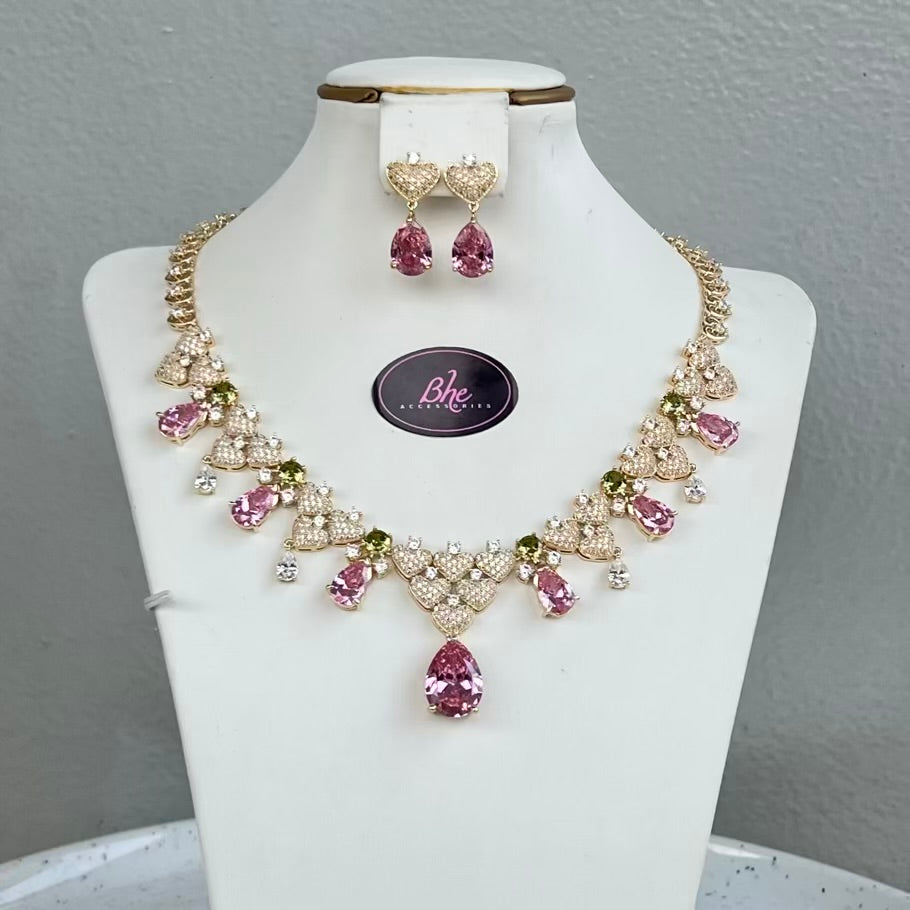 Gold Tone V Shape Cubic Zirconia Jewelry Set