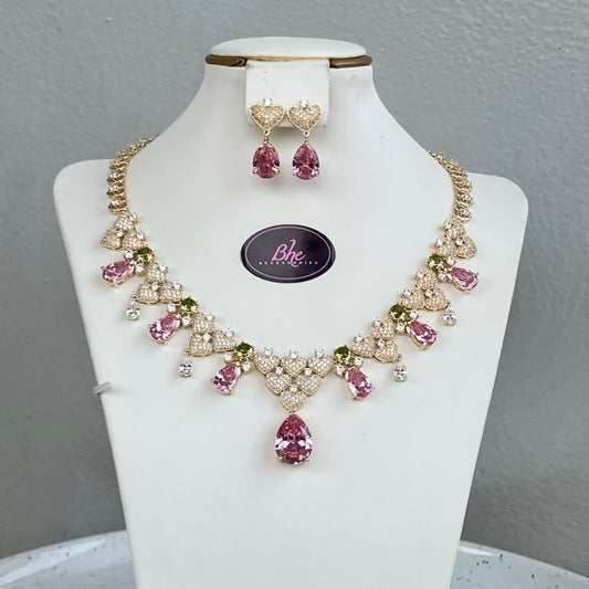 Gold Tone V Shape Cubic Zirconia Jewelry Set